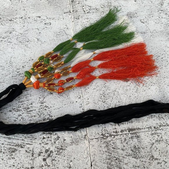 Indian Flag Color Hair Paranda Taranga Tri Color Hair Braided Prandi - Picture 3 of 10
